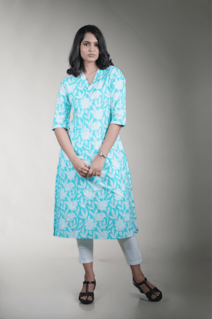 Frozen Blue V-Neck Kurthi